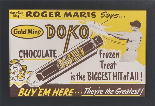1962 Roger Maris "Gold Mine Doko" Ice Cream Advertising Poster in 19x13 Frame 